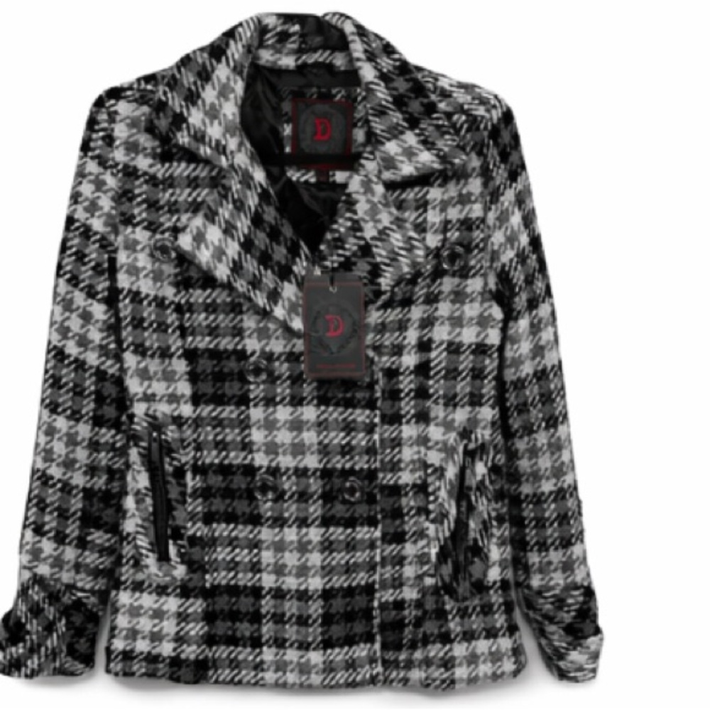 Dollhouse Outerwear Plaid Peacoat Jacket Black White Gray NWT Size M